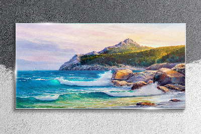 Calm Sea at Sunset Wall art on glass