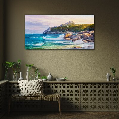 Calm Sea at Sunset Wall art on glass