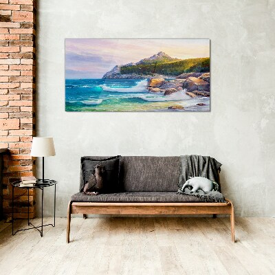 Calm Sea at Sunset Wall art on glass