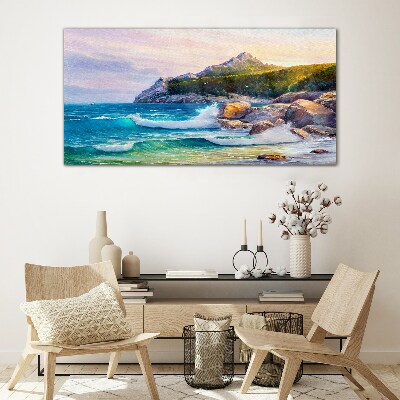 Calm Sea at Sunset Wall art on glass