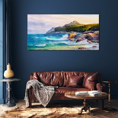 Calm Sea at Sunset Wall art on glass