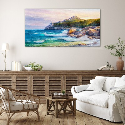 Calm Sea at Sunset Wall art on glass