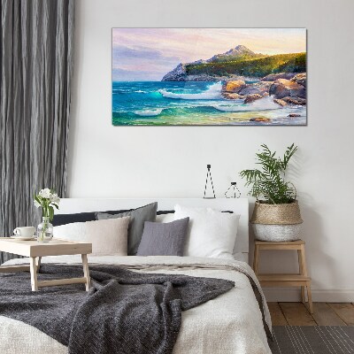 Calm Sea at Sunset Wall art on glass