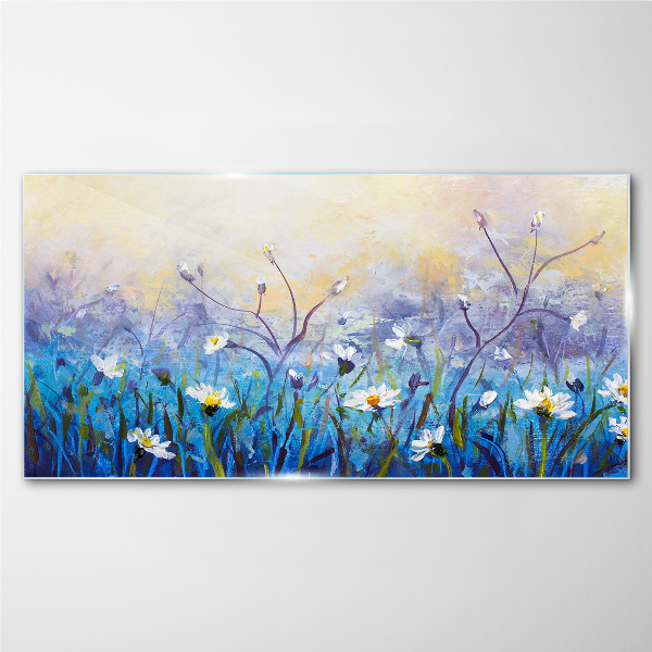 Floral landscape in pastel colors Glass art print