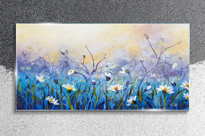 Floral landscape in pastel colors Glass art print