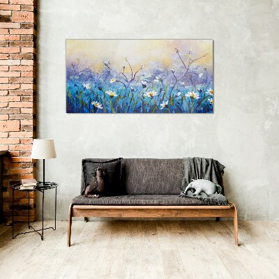 Floral landscape in pastel colors Glass art print
