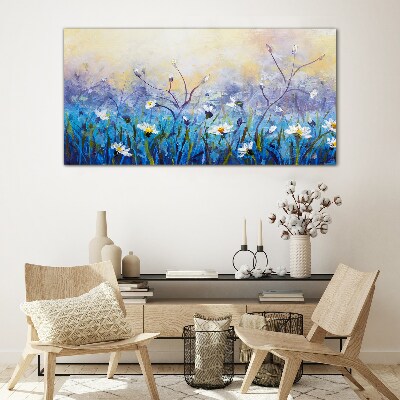 Floral landscape in pastel colors Glass art print