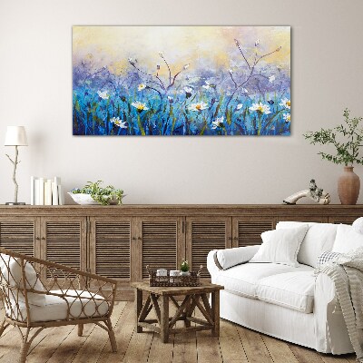 Floral landscape in pastel colors Glass art print