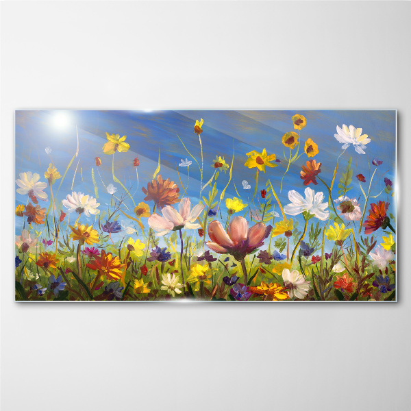 Flower landscape on a sunny day Wall art on glass