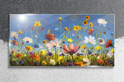 Flower landscape on a sunny day Wall art on glass