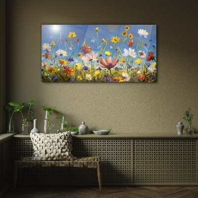 Flower landscape on a sunny day Wall art on glass