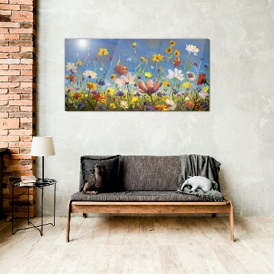 Flower landscape on a sunny day Wall art on glass