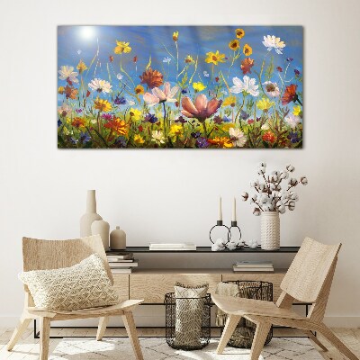 Flower landscape on a sunny day Wall art on glass