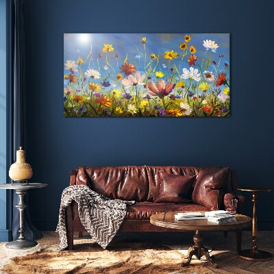 Flower landscape on a sunny day Wall art on glass