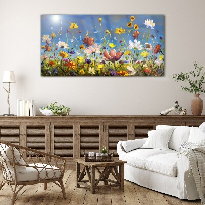 Flower landscape on a sunny day Wall art on glass