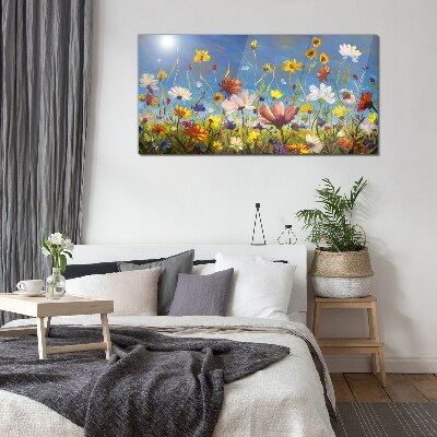 Flower landscape on a sunny day Wall art on glass