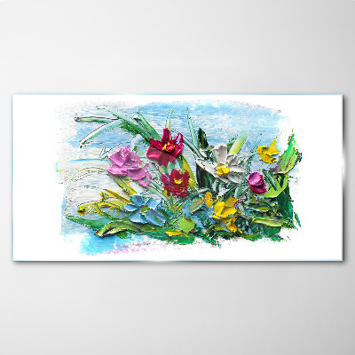 A floral bouquet in intense colors Glass art print