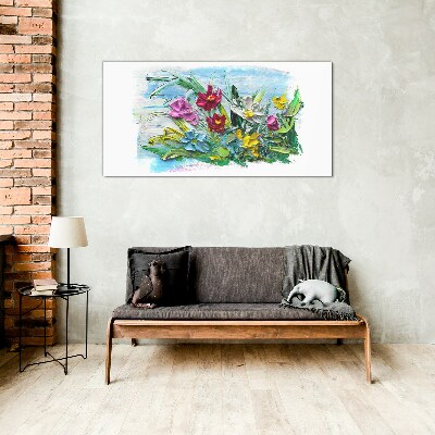 A floral bouquet in intense colors Glass art print
