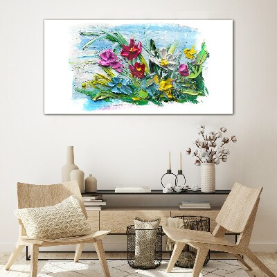 A floral bouquet in intense colors Glass art print