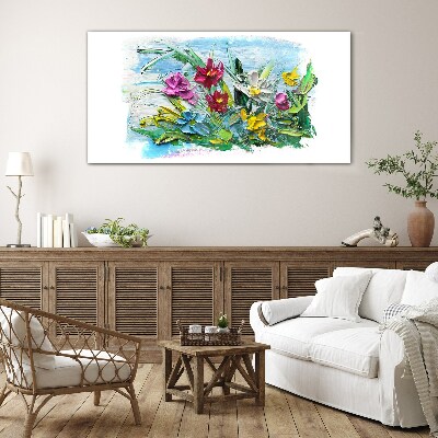 A floral bouquet in intense colors Glass art print