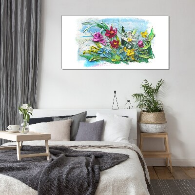 A floral bouquet in intense colors Glass art print