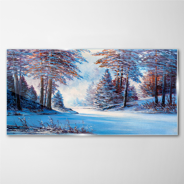 Winter landscape in blue Wall art on glass