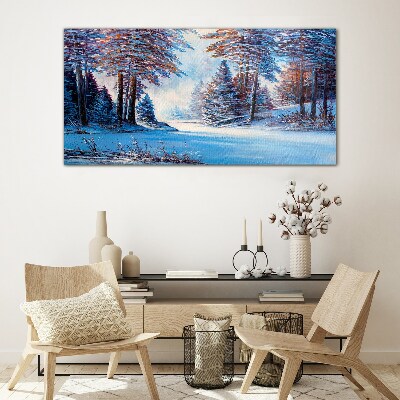 Winter landscape in blue Wall art on glass