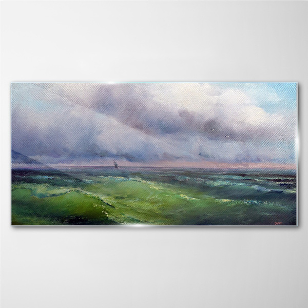 Waves under stormy skies Glass art print