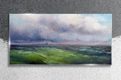 Waves under stormy skies Glass art print