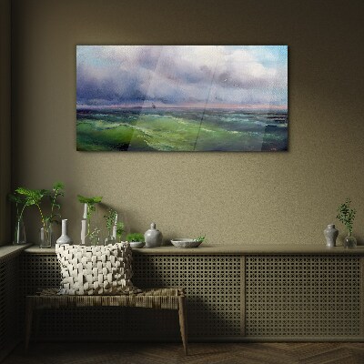 Waves under stormy skies Glass art print