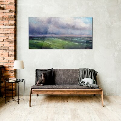 Waves under stormy skies Glass art print
