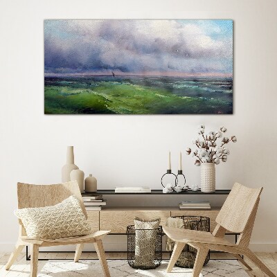 Waves under stormy skies Glass art print