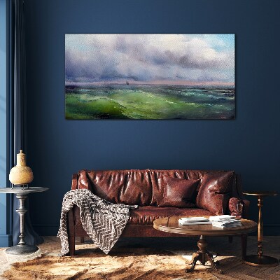 Waves under stormy skies Glass art print