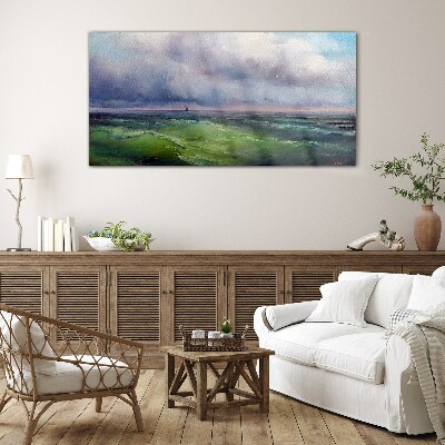 Waves under stormy skies Glass art print