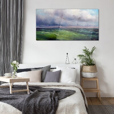 Waves under stormy skies Glass art print
