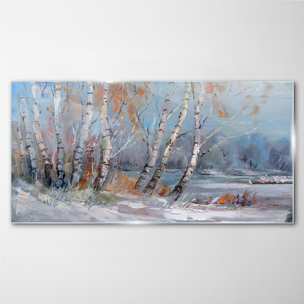 Autumn birches by the river Wall art on glass