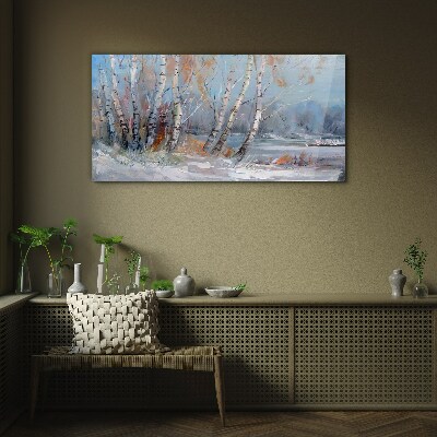 Autumn birches by the river Wall art on glass