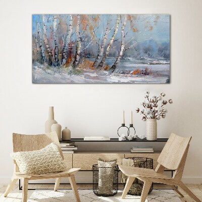 Autumn birches by the river Wall art on glass