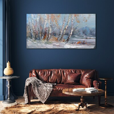Autumn birches by the river Wall art on glass