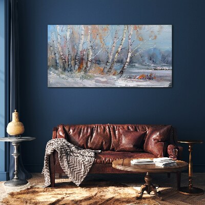 Painting forest tree winter Glass Wall Art