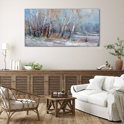 Autumn birches by the river Wall art on glass