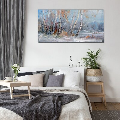 Autumn birches by the river Wall art on glass