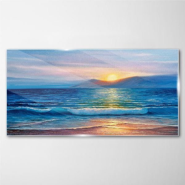 Sunset over the calm sea Glass art print