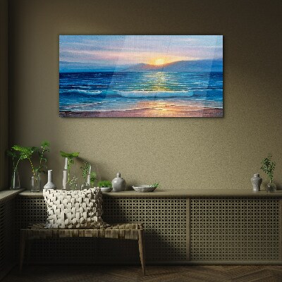 Sunset over the calm sea Glass art print