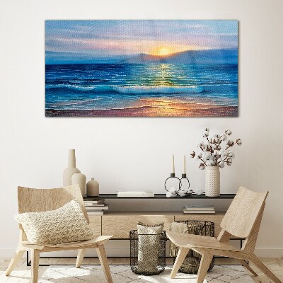 Sunset over the calm sea Glass art print