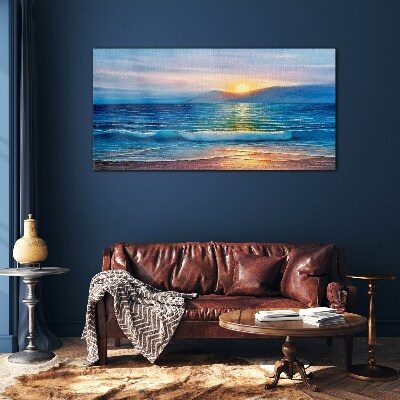 Sunset over the calm sea Glass art print