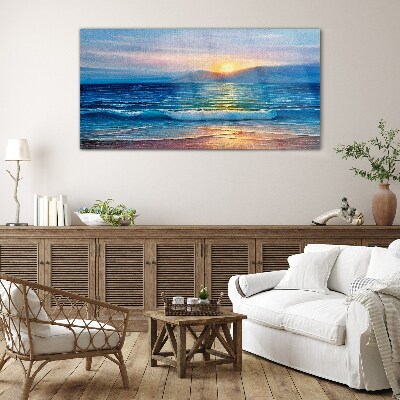 Sunset over the calm sea Glass art print