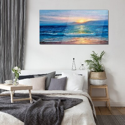 Sunset over the calm sea Glass art print