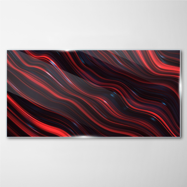 Waves of red and navy blue Wall art on glass
