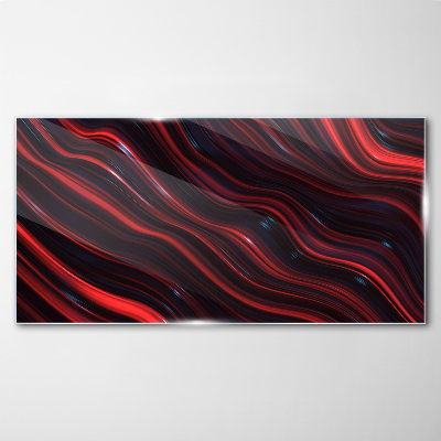 Waves of red and navy blue Wall art on glass